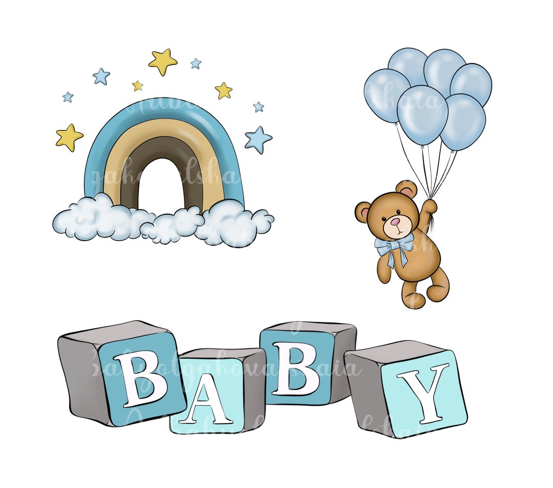Baby Shower Boy Clipart, Gender Neutral, Gender Reveal, Teddy Bear PNG ...
