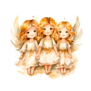 Watercolor Angels Clipart PNG, Baby Shower, Digital Download
