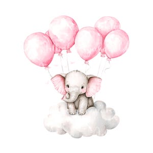 Elephant Clipart, Watercolor Cute Elephant PNG, Baby Shower Girl, Digital Download