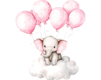 Elefante en acuarela: Baby Shower de niña PNG (Descarga digital)