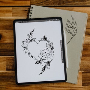 Tattoo Heart, Floral Tattoo Design, PNG, Digital Download