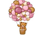 Teddy Bear Clipart, PNG, Baby Shower Girl, Air Balloon PNG, Digital Download