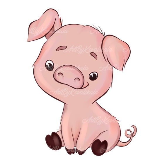 Piggy Clipart, Cute Piggy PNG, Animals Clipart, Digital Download