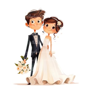 Clipart de casamento, noiva e noivo PNG, download digital