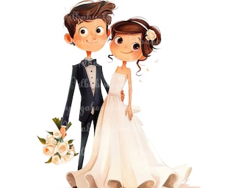 Wedding Clipart, Bride and Groom PNG, Digital Download