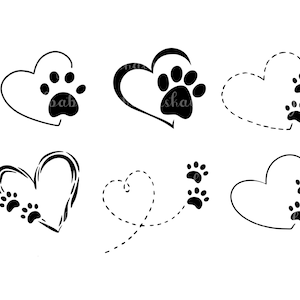 Tattoo Heart, Tattoo Design, Paw Print PNG, Digital Download