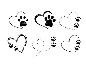 Tattoo Heart, Tattoo Design, Paw Print PNG, Digital Download