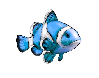Blue Clownfish PNG: Tropical Fish Clipart (Digital Download)