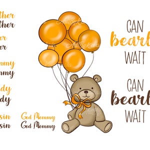Can Bearly Wait Baby Shower Clipart, mom dad grandma brother, gender reveal, baby bear, Digital Download