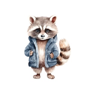 Watercolor Raccoon Clipart, PNG, Cute Raccoon PNG, Digital Download