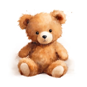 Watercolor Teddy Bear Clipart PNG, Baby Shower, DIGITAL DOWNLOAD