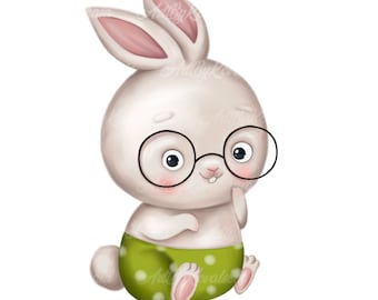 Cute Bunny Clipart, Rabbit PNG Image (Digital Download)
