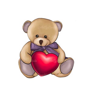 Urso de pelúcia PNG, clipart do dia dos namorados, urso com coração, download digital