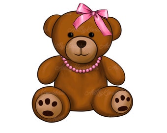 Teddy Bear Clipart: Girl Baby Shower PNG (Digital Download)