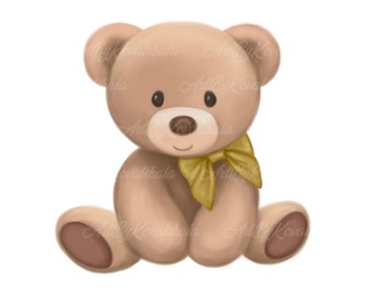 Teddy Bear Clipart, Cute Bear PNG, Baby Shower, Digital Download