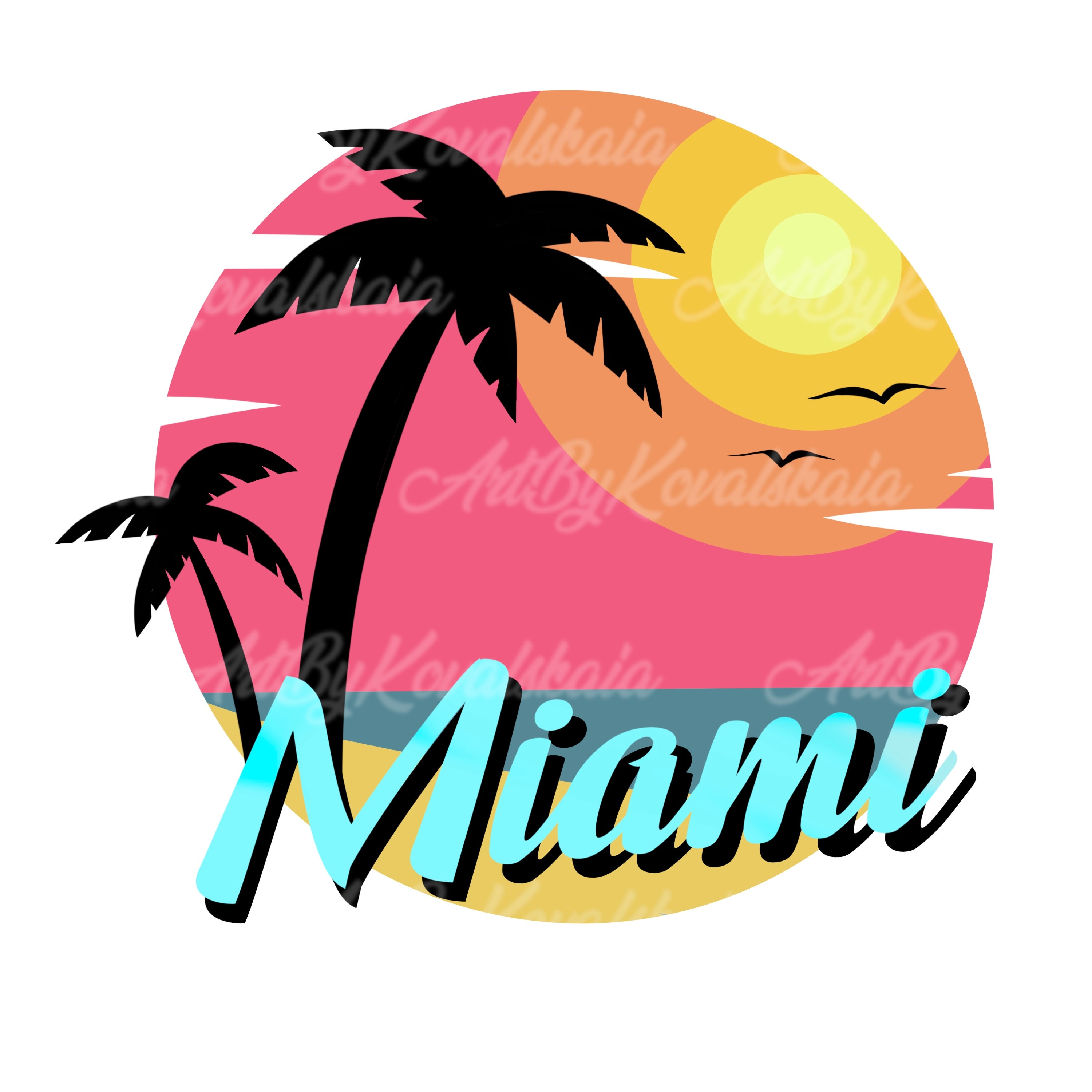 Miami Tropical Palm Tree Vice Color Wall Mural. Bright Miami Vice Blue and  Fuchsia Colors. #6281