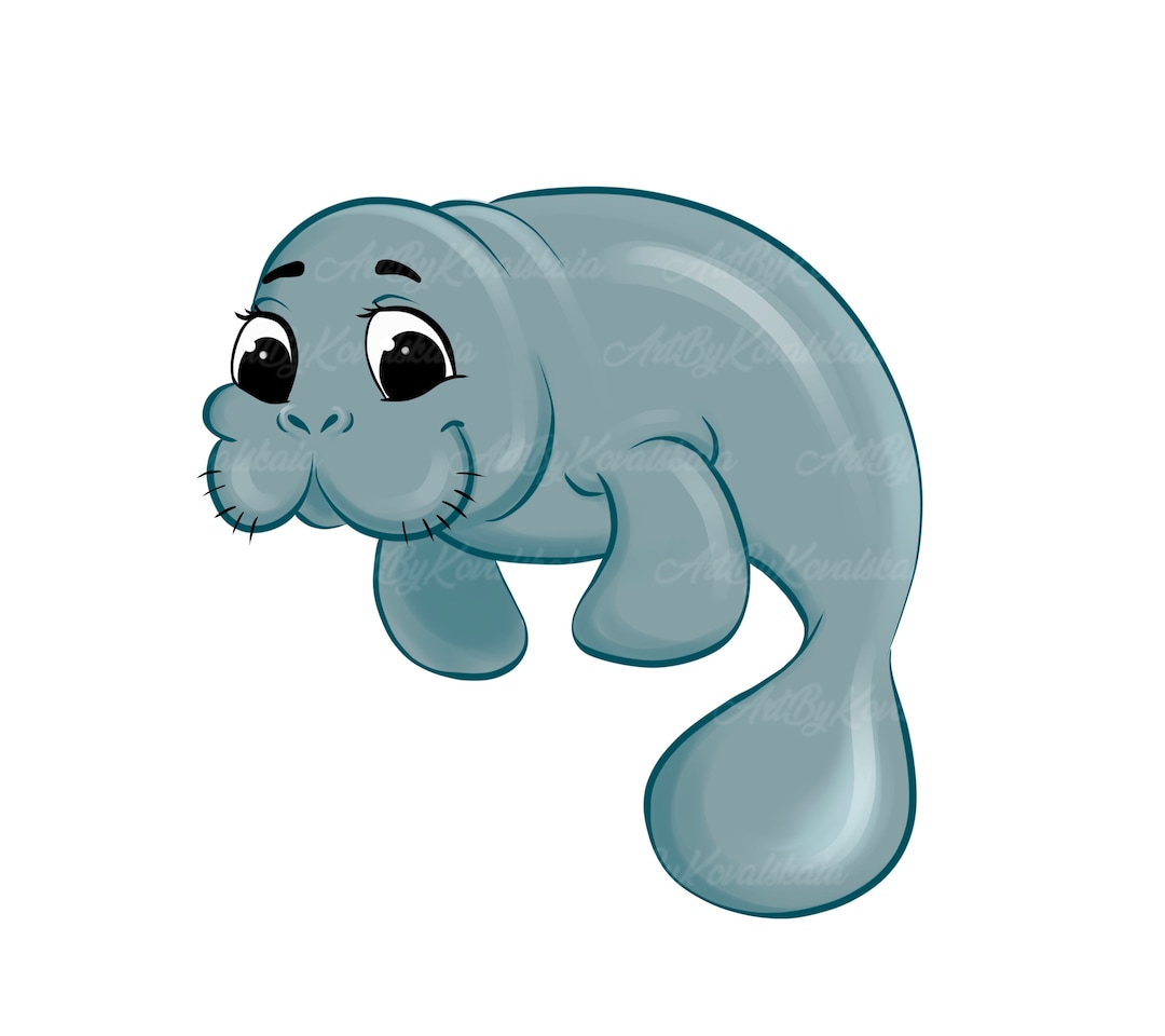 Manatee Clipart, Cute Manatee Clip Art PNG, Digital Download Etsy