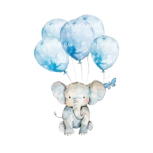Elephant Clipart, Baby Shower, Watercolor Elephant With Balloons, PNG ...