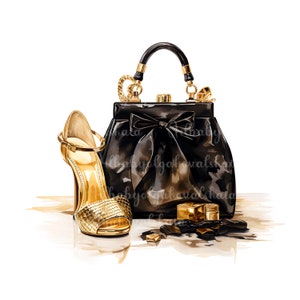 Watercolor Fashion Illustration, Purse Clipart PNG, Fashion Accessories, DIGITAL DOWNLOAD