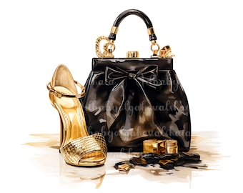 Watercolor Fashion Illustration, Purse Clipart PNG, Fashion Accessories, DIGITAL DOWNLOAD