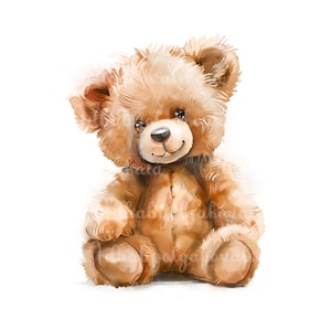 Teddy Bear Clipart, Watercolor Cute Bear PNG, Baby Shower, Digital Download