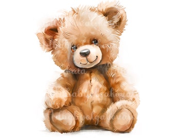 Teddy Bear Clipart, Watercolor Cute Bear PNG, Baby Shower, Digital Download