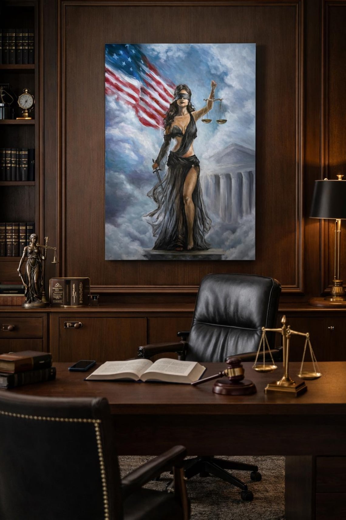 Lady Justice Oil Painting – American Flag, Law Office Wall Art - Etsy