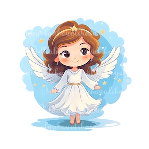 Watercolor Angel Girl Clipart, Child Angel PNG, Baby Shower, Digital Download