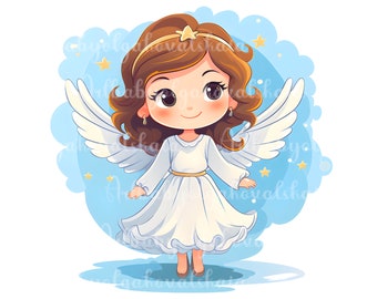 Watercolor Angel Girl Clipart, Child Angel PNG, Baby Shower, Digital Download