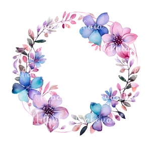Floral Wreath PNG, Watercolor Frame, Flowers, Digital Download