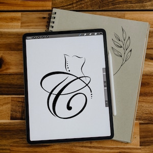 Design de tatuagem, tatuagem de gato, letra G, design de tatuagem personalizado, download digital