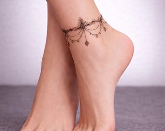 Mehndi Style Ankle Tattoo Design, Bracelet tattoo, Henna Style, Chain ankle tattoo (Digital Download)