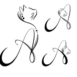 Tattoo Design, Tattoo Cat, Letter A, Personalized Tattoo Design, Digital Download