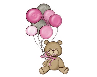 Cute Baby Girl Shower Watercolor Teddy Bear Svg PNG Clipart Instant ...
