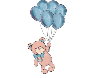 Teddy Bear Clipart, Bear PNG, Baby Bear, PNG, Baby Shower Boy, Digital Download
