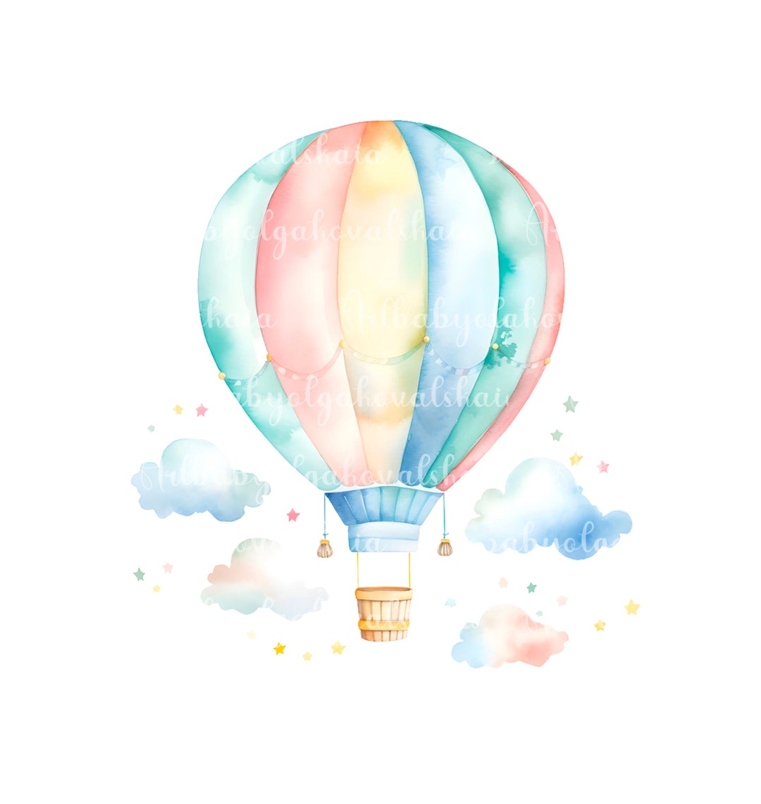 Watercolor Air Balloon PNG, Baby Shower Clipart, Digital Download - Etsy