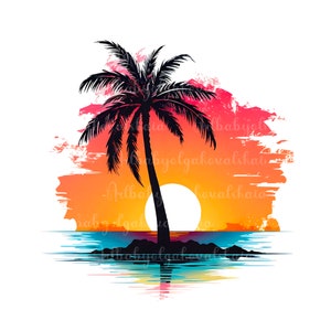 Palm Tree PNG, Sunset Clipart, DIGITAL DOWNLOAD