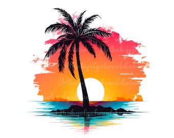 Palm Tree PNG, Sunset Clipart, DIGITAL DOWNLOAD