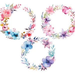 Floral Wreath PNG, Watercolor Frame Clipart, Digital Download