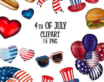 4th of July Clipart, Patriotic Clipart PNG, Independence Day Clipart, PNG, Instant Download