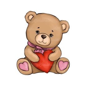 Teddybär PNG, Teddybär mit Herz, Baby Shower Clipart, digitaler Download, kommerzielle Nutzung