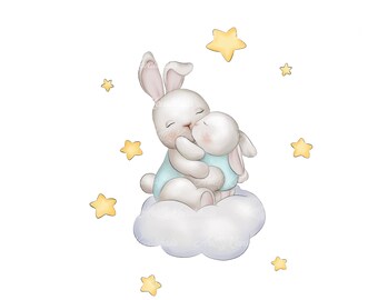 Watercolor Bunny Clipart, Cute Rabbits PNG (Digital Download)