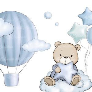 Teddybär Clipart, Teddybär PNG, Baby-Dusche-junge, Luftballon PNG, digitaler Download