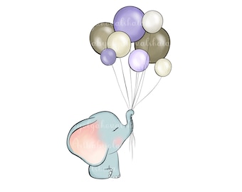 Baby Elephant Clipart: Balloons PNG, Baby Shower (Digital Download)