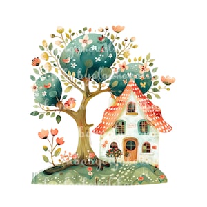 Cute House PNG, Watercolor Cozy Home Clipart, Digital Download
