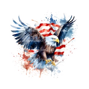 Watercolor Eagle Clipart PNG, American Flag, Digital Download