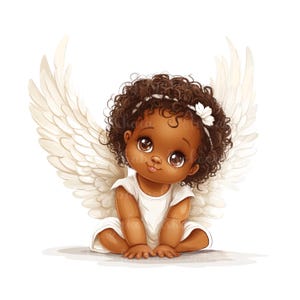 Angel Clip art, Child Angel PNG, African American Girl, Baby Shower, Digital Download