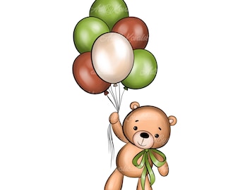 Teddy Bear Clipart, PNG, Baby Shower Clipart, Digital Download