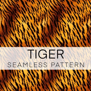 May include: Seamless pattern featuring a realistic tiger print in shades of orange, black, and white. The pattern is perfect for creating unique and eye-catching designs for clothing, home decor, and more.