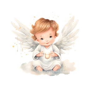 Watercolor Angel Clipart, Child Angel PNG, Baby Shower, Digital Download